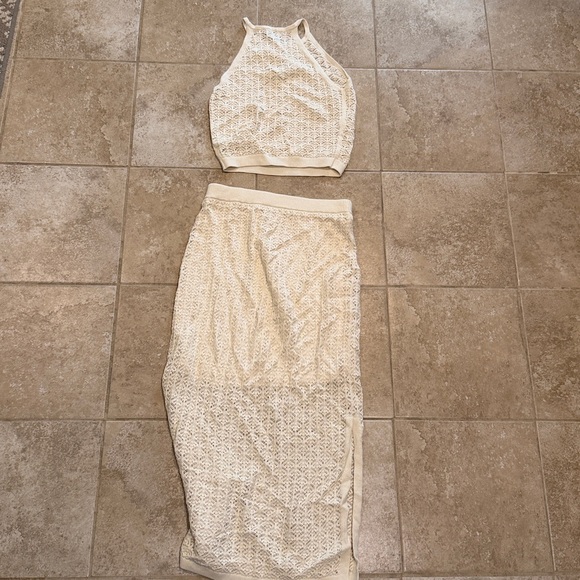 Two- Piece Cream Crochet Skirt Set - SMALL - Picture 4 of 5